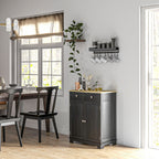HOMCOM Sideboard with Solid Wood Countertop, Modern Kitchen Storage Cabinet, Coffee Bar Cabinet with 2 Drawers, Doors and Adj