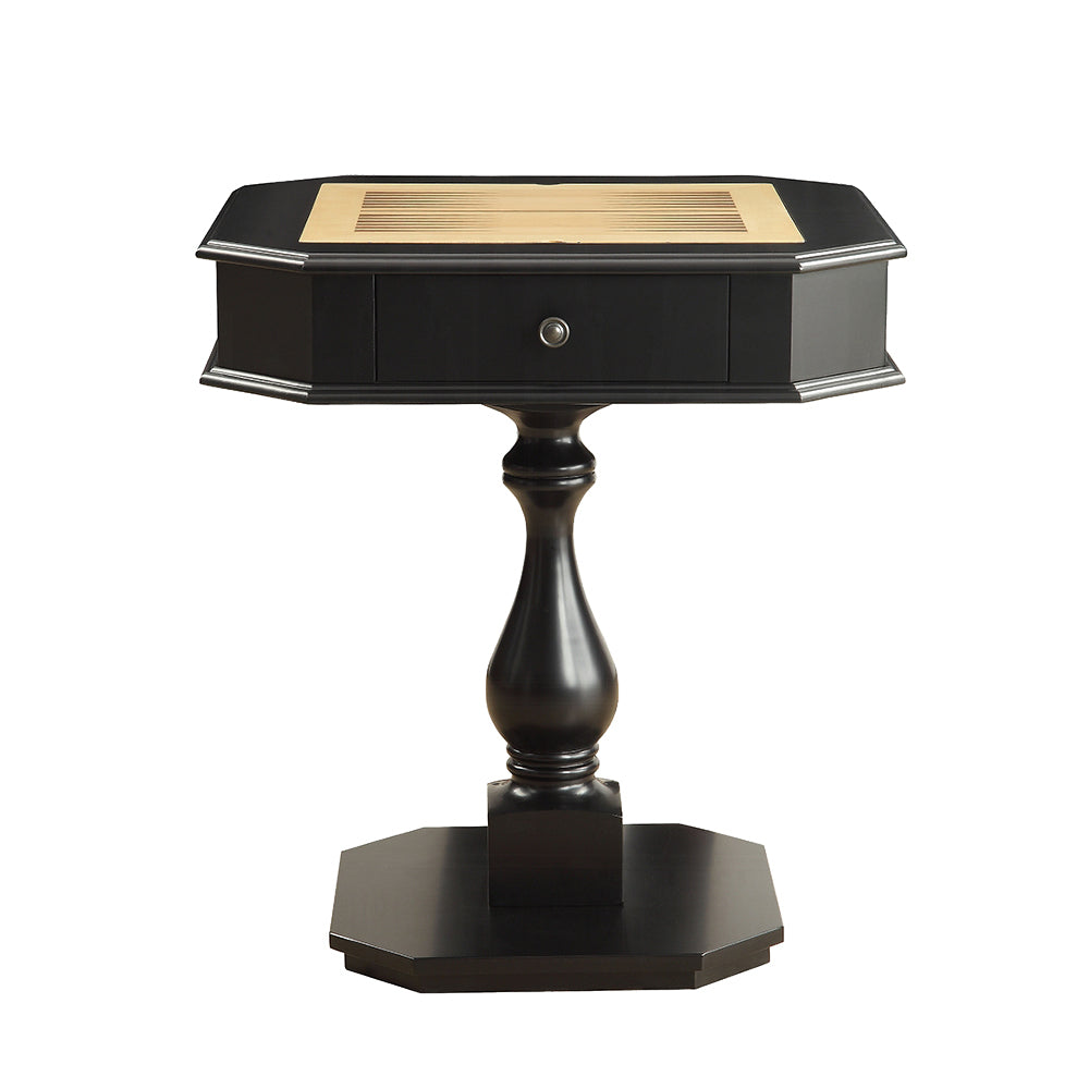 Square Top Game Table with Wooden Pedestal Base, Black | Premium Home Decor - Grand Goldman
