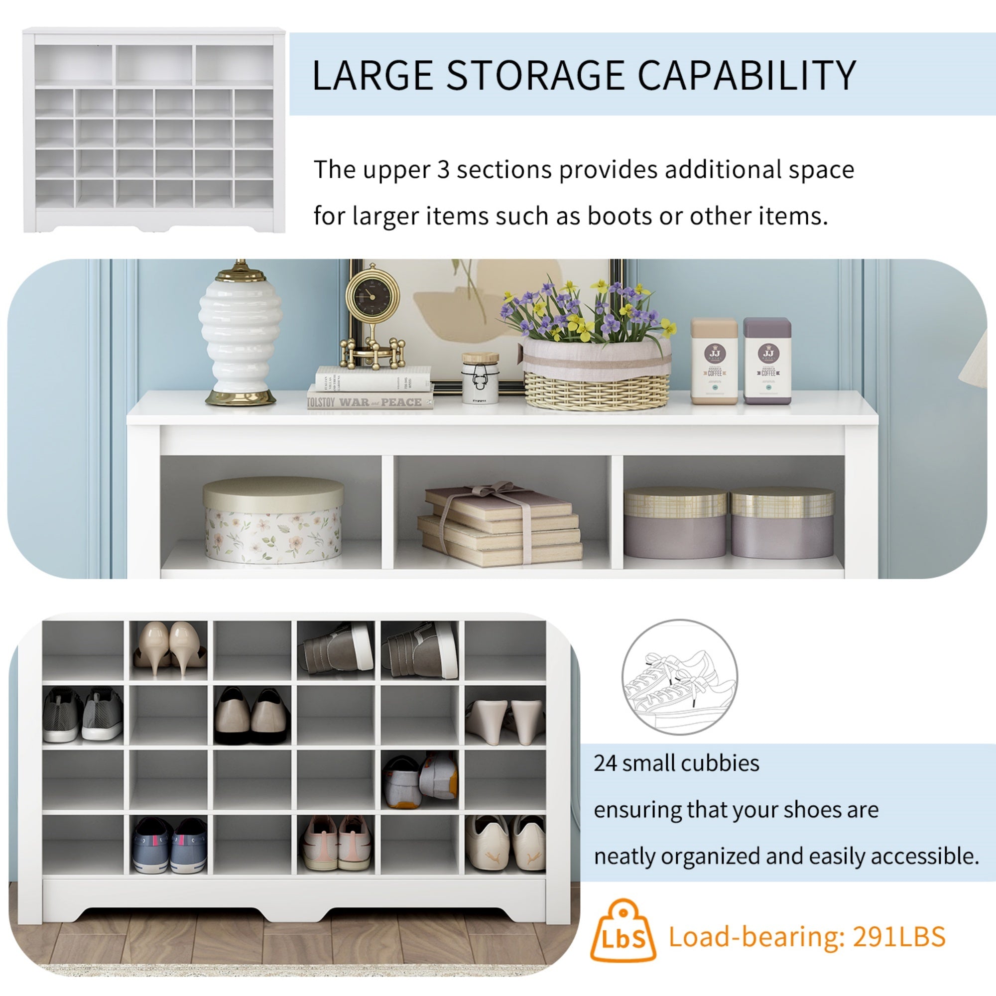Sleek Design 24 Shoe Cubby Console, Modern Shoe Cabinet - Grand Goldman Shop