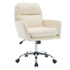 Modern Office Chair with Adjustable Height, White PU Leather Upholstery, Metal Frame for Office, Bedroom, Dressing Table Use 