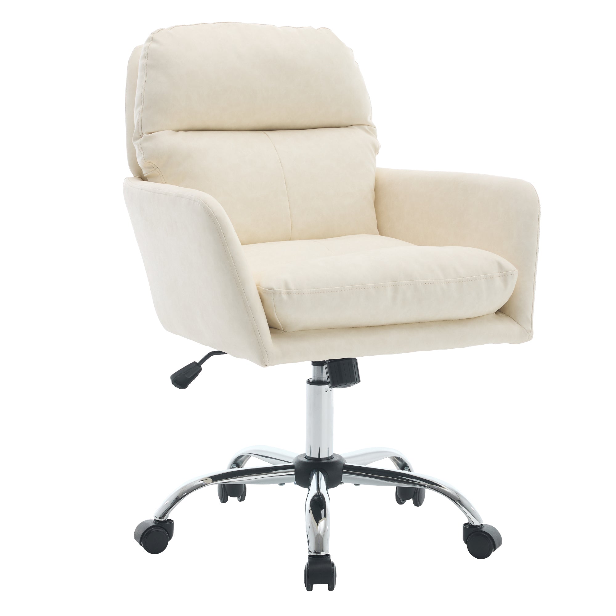 Modern Office Chair with Adjustable Height, White PU Leather Upholstery, Metal Frame for Office, Bedroom, Dressing Table Use 