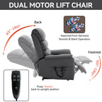 Grey Cat-proof Leather Dual Motor Infinite Position Up to 350 LBS Power Lift Recliner Chair with Power-Remote, Heat Massage and Heavy Duty Motion Mechanism - Grand Goldman Shop