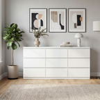 9 Drawer Dresser with No Handle Design, Modern White Matte Wood Dresser for Bedroom, Storage Chest of Drawers for Living Room, Hallway, Entryway - Grand Goldman Shop
