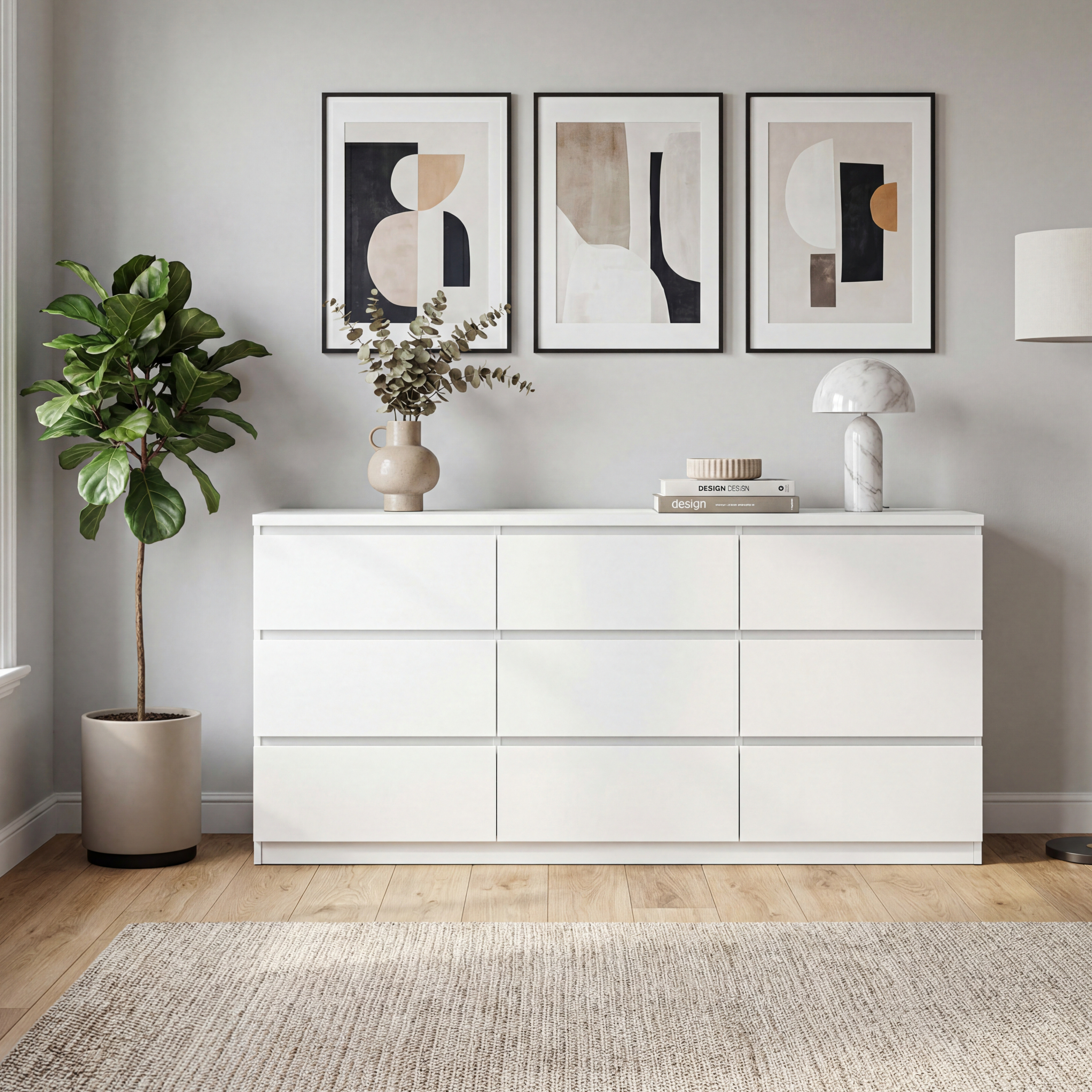 9 Drawer Dresser with No Handle Design, Modern White Matte Wood Dresser for Bedroom, Storage Chest of Drawers for Living Room, Hallway, Entryway - Grand Goldman Shop