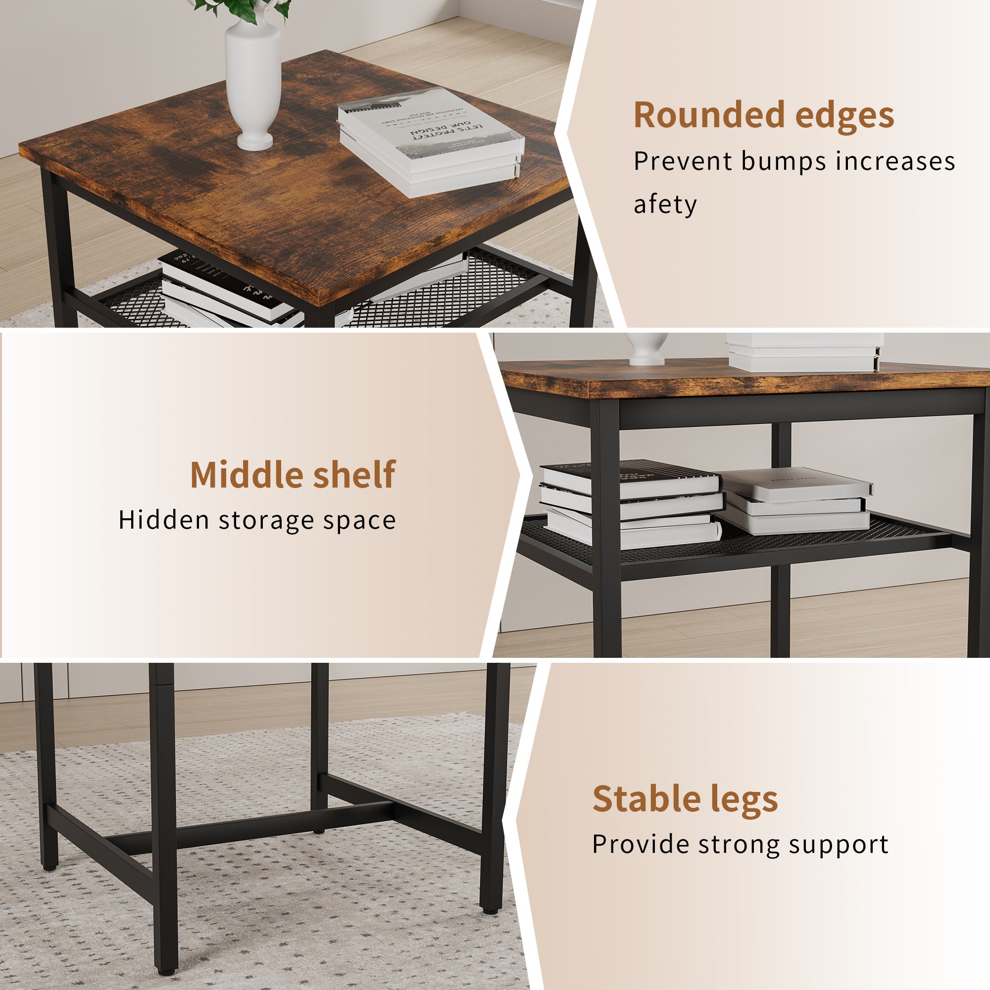 Bar table, equipped with 2 bar stools , with backrest and partition (Rustic Brown) - Grand Goldman Shop