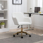 Modern Home Office Chair with Adjustable Height and Gold Metal Legs, White Teddy Fabric - Grand Goldman