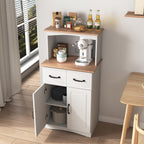 Wooden Kitchen Cabinet White Pantry Storage Microwave Cabinet with Storage Drawer - Grand Goldman Shop