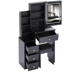 29.2' Small Size Left Bedside Cabinet Vanity Table + Cushioned Stool, 2 AC+2 USB Power Station, Hair dryer bracket, Extra Large Touch Control Sliding LED Mirror, Tri-color Switching, Brightness Adjust - Grand Goldman Shop