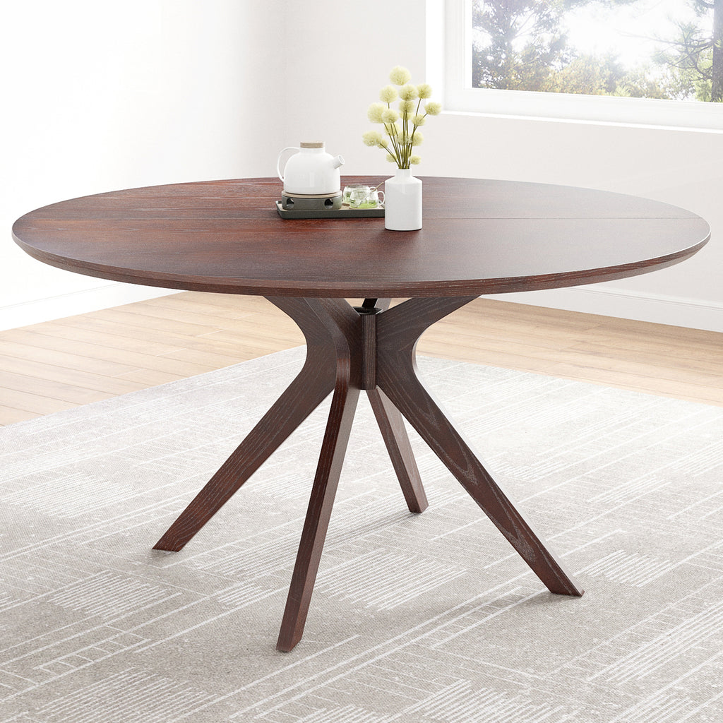 47.2' Solid Wood Round Dining Kitchen Table for 4-6 People with Intersecting Pedestal Base - Grand Goldman Shop