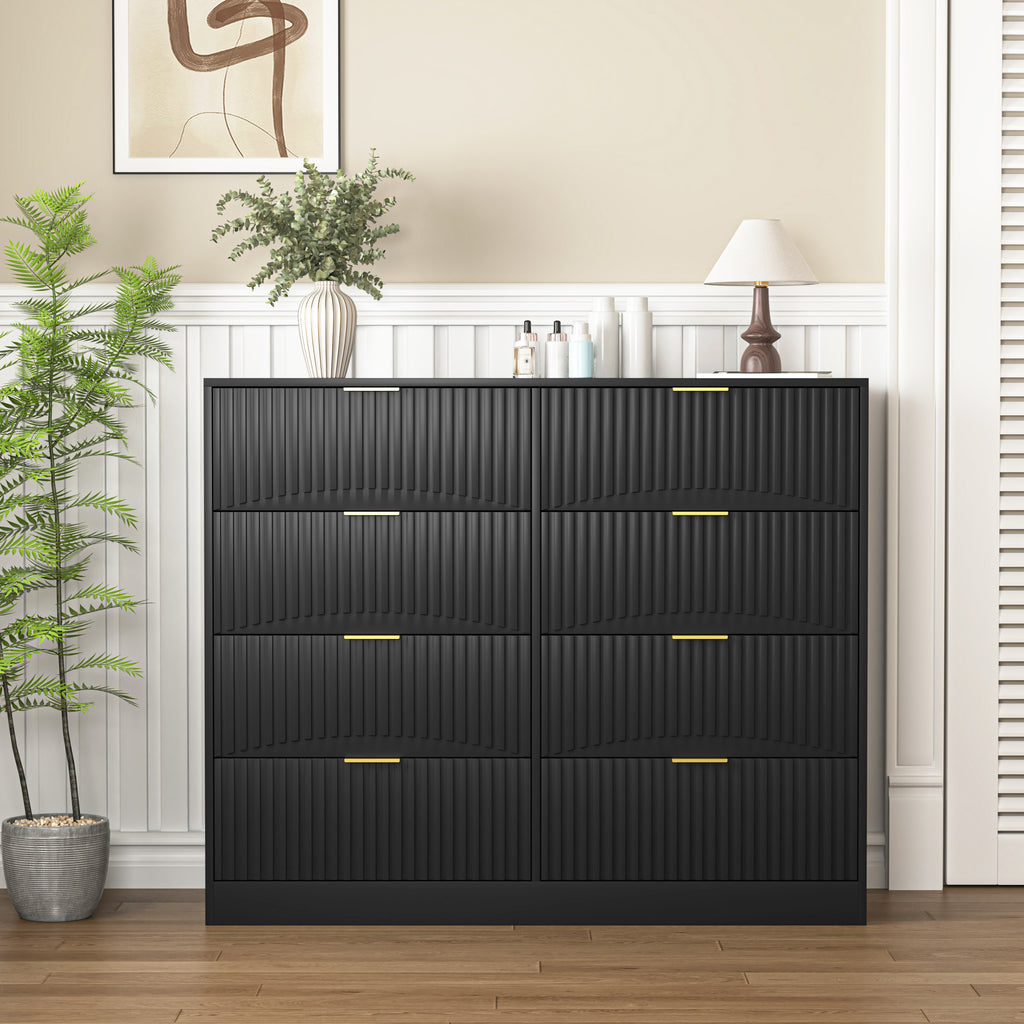 Modern 8 Drawers Dresser Chests for Bedroom,47.2' Wide Wood Chest of Drawers with Gold Metal Handle,Drawer Organizer for Bedroom,Living Room,Hallway and Entryway,Black - Grand Goldman Shop