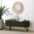 Elegant Ottoman Oval Storage Bench with Rubber Wood Legs in Green, Foam Upholstery, 43.5'x16'x16' - Grand Goldman Shop