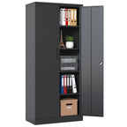 Heavy Metal 72'H Garage Storage Cabinet with Locking Doors, Black Steel, Adjustable Shelves - Grand Goldman