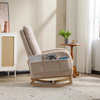Modern Accent Rocking Chair Rocking Chair with Solid Wood Legs, Upholstered Nursery Glider Rocker Side Pocket and Footrest, Living Room Lounge Arm Chair with High Backrest (beige,teddy) - Grand Goldman Shop