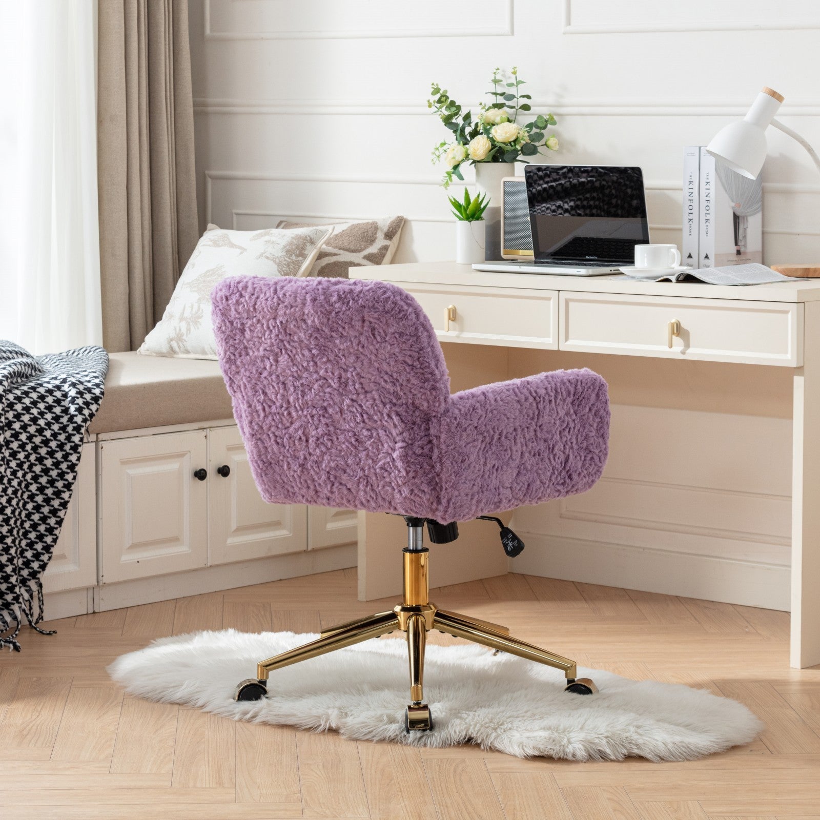 A&A Furniture Home Office Chair Violet Velvet with Golden Metal Base Adjustable Swivel - Shop Quality Furniture at Grand Gold