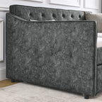 Mid-Century Grey Upholstered Twin Daybed with Trundle, Waved Arms, Eucalyptus Wood Frame, 80.5''x44.5''x33.5'' - Grand Goldman Shop