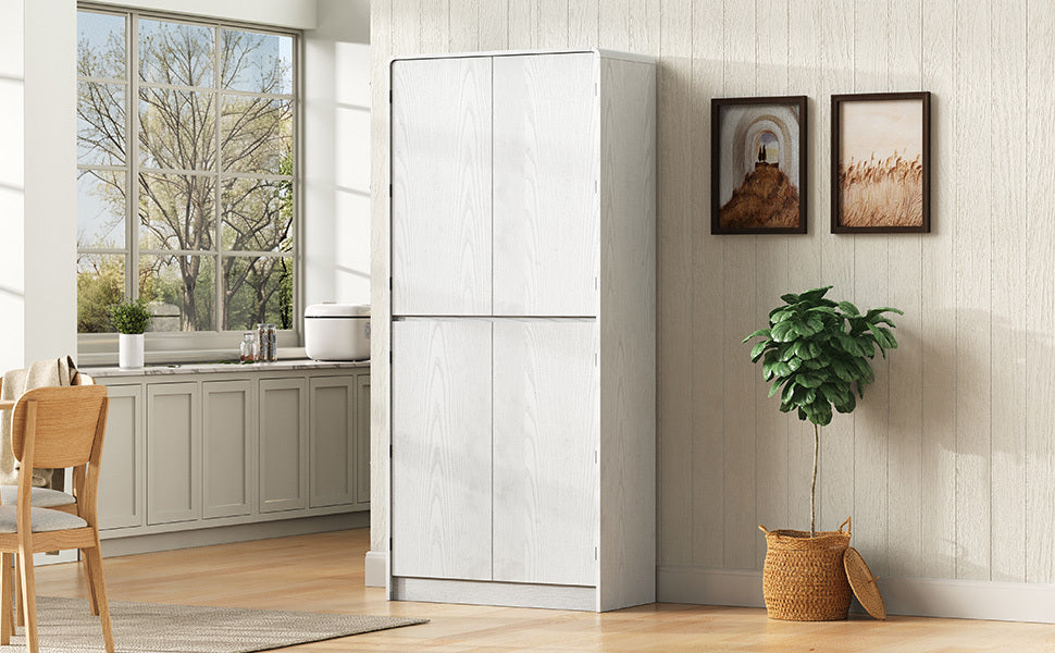 K&K 72' Tall Farmhouse Kitchen Pantry Cabinet with 8 Door Shelves, Curved Design Storage Cabinet with 3 Adjustable Shelves, Hidden Drawer, Versatile Cupboard for Kitchen, Dining & Bathroom, White - Grand Goldman Shop