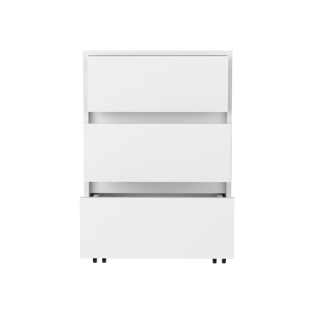 Three Drawers Bang, Filing Cabinet, Roller Blade Glide, White Finish - Grand Goldman