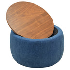 Round Storage Ottoman, 2 in 1 Function, Work as End table and Ottoman, Navy (25.5'x25.5'x14.5') - Grand Goldman Shop