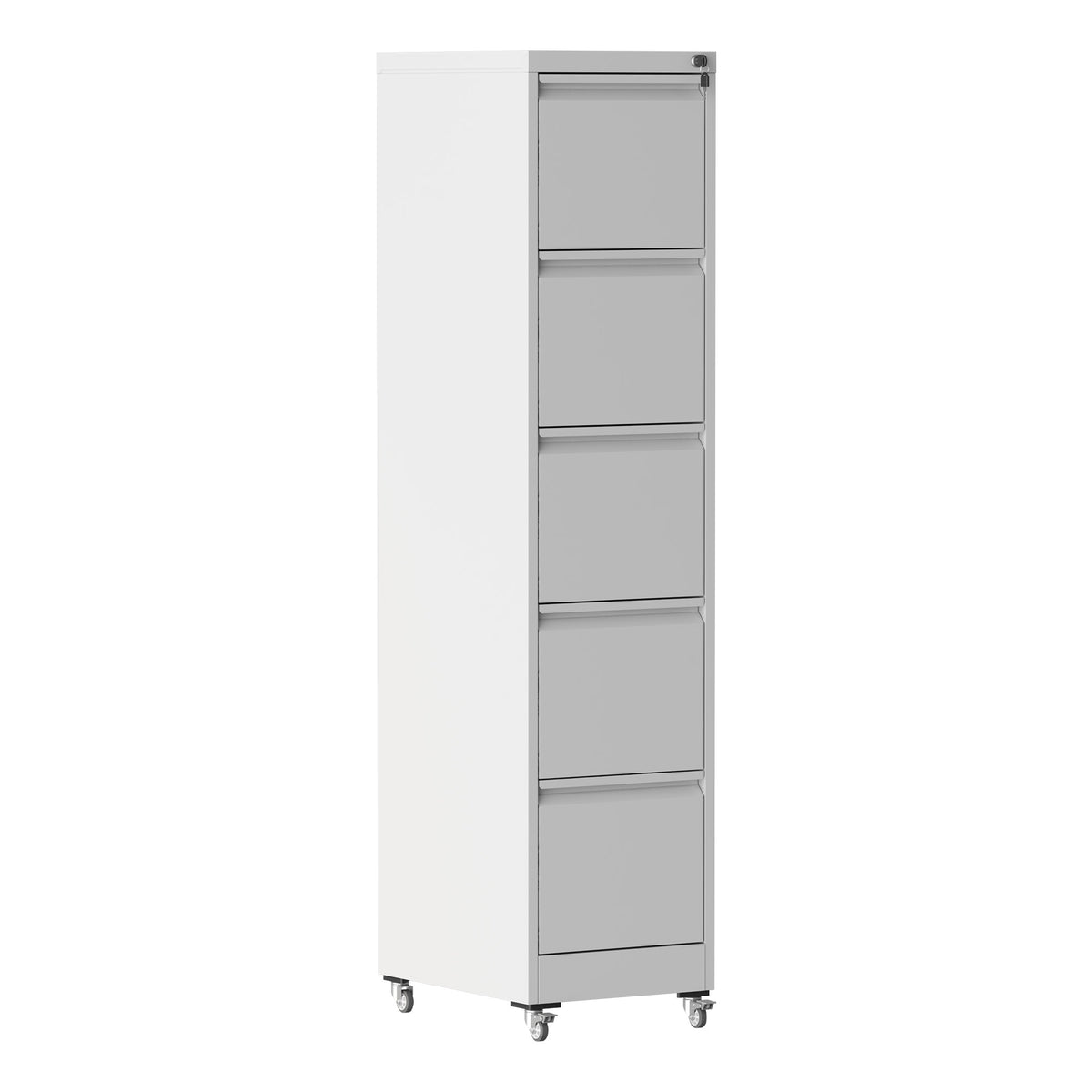 Heavy Duty 5 Drawer Metal Vertical File Cabinet with Lock and Wheels for Home Office, White, 17.72'D x 14.96'W x 64.21'H - Gr