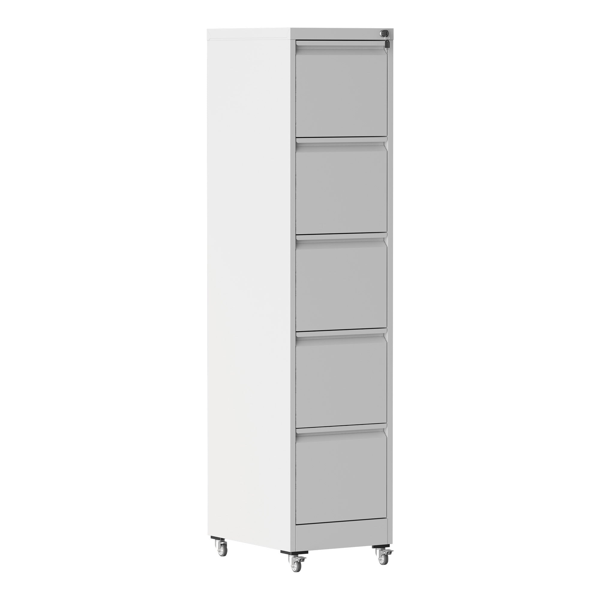 Heavy Duty 5 Drawer Metal Vertical File Cabinet with Lock and Wheels for Home Office, White, 17.72'D x 14.96'W x 64.21'H - Gr