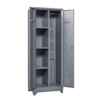 Grey Heavy Duty Metal Storage Cabinet with Locking Doors, Hanging Rod & Shelves, 65' H Broom Closet for Garage or Basement - 