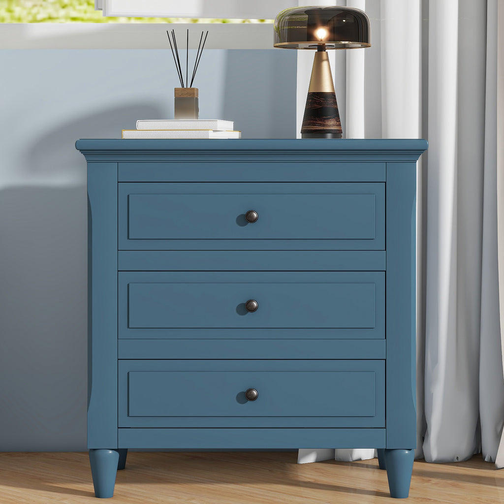U_STYLE 28''Pine Wood Nightstand with 3 Drawers and Smooth Gliding Rails ,Simple Bedside Cabinet with Metal handle, Minimalist Sofa Side Table with rubber legs for Bedroom Sofa Couch Office - Grand Goldman Shop
