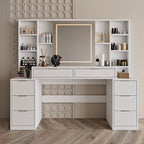 Makeup Vanity Desk with Mirror and Lights, 59' Large Vanity Table with 8Drawers & Open Storage Shelves, Brightness Adjustable, Dressing Table for Bedroom, Women and Girl - Grand Goldman Shop