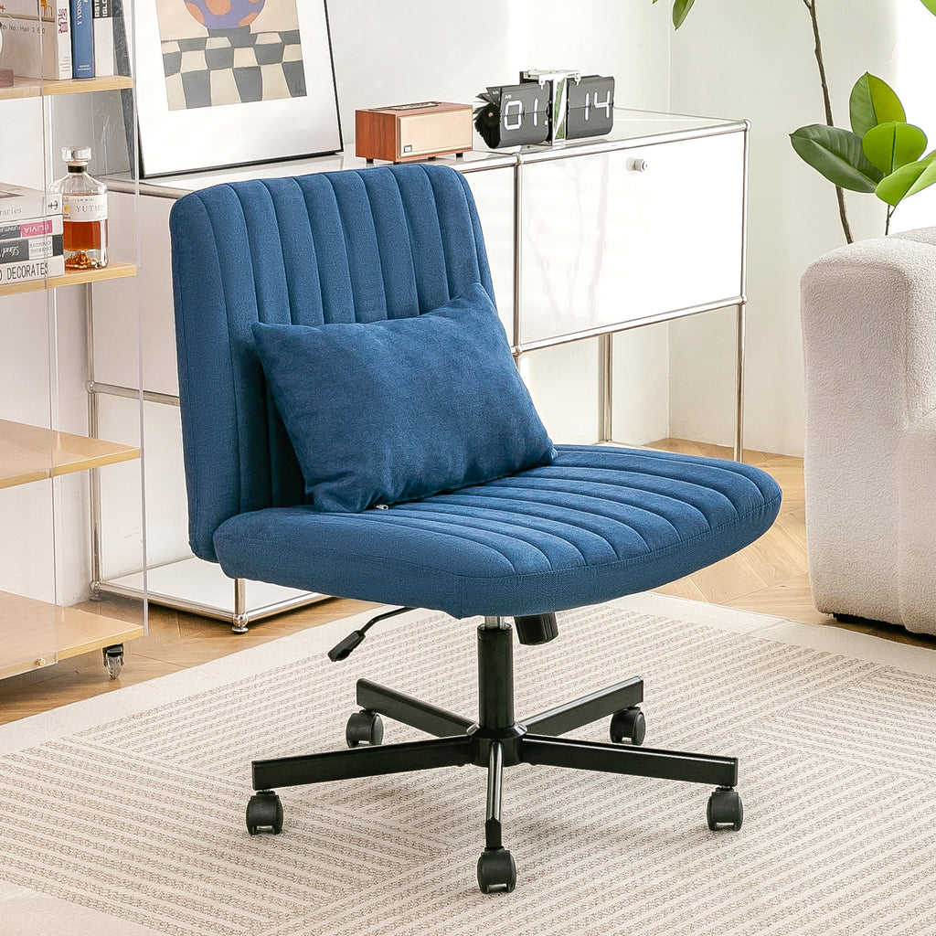Modern Linen Blue Criss Cross Office Chair with Adjustable Height, Ergonomic Design, and Breathable Fabric in Blue Linen Mate