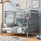 Gray Twin over Full Bunk Bed with Ladder and Safety Guardrail, Pine Wood and MDF, 79.3''L x 57.1''W x 61.3''H - Grand Goldman Shop