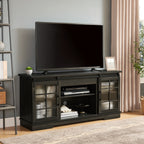 Multipurpose Sliding Door TV Stand Large Storage Cabinet with 2 Sliding Fluted Glass Tempered Doors, TV Up to 65'', TV Desk Storage Rack, Charcoal GREY, 59.13'W*15.94'D*27.8'H - Grand Goldman Shop