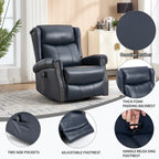 Heat Massage Manual Recliner Chair with Rocker and Swivel in Genuine leather for Living Room, Blue - Grand Goldman Shop