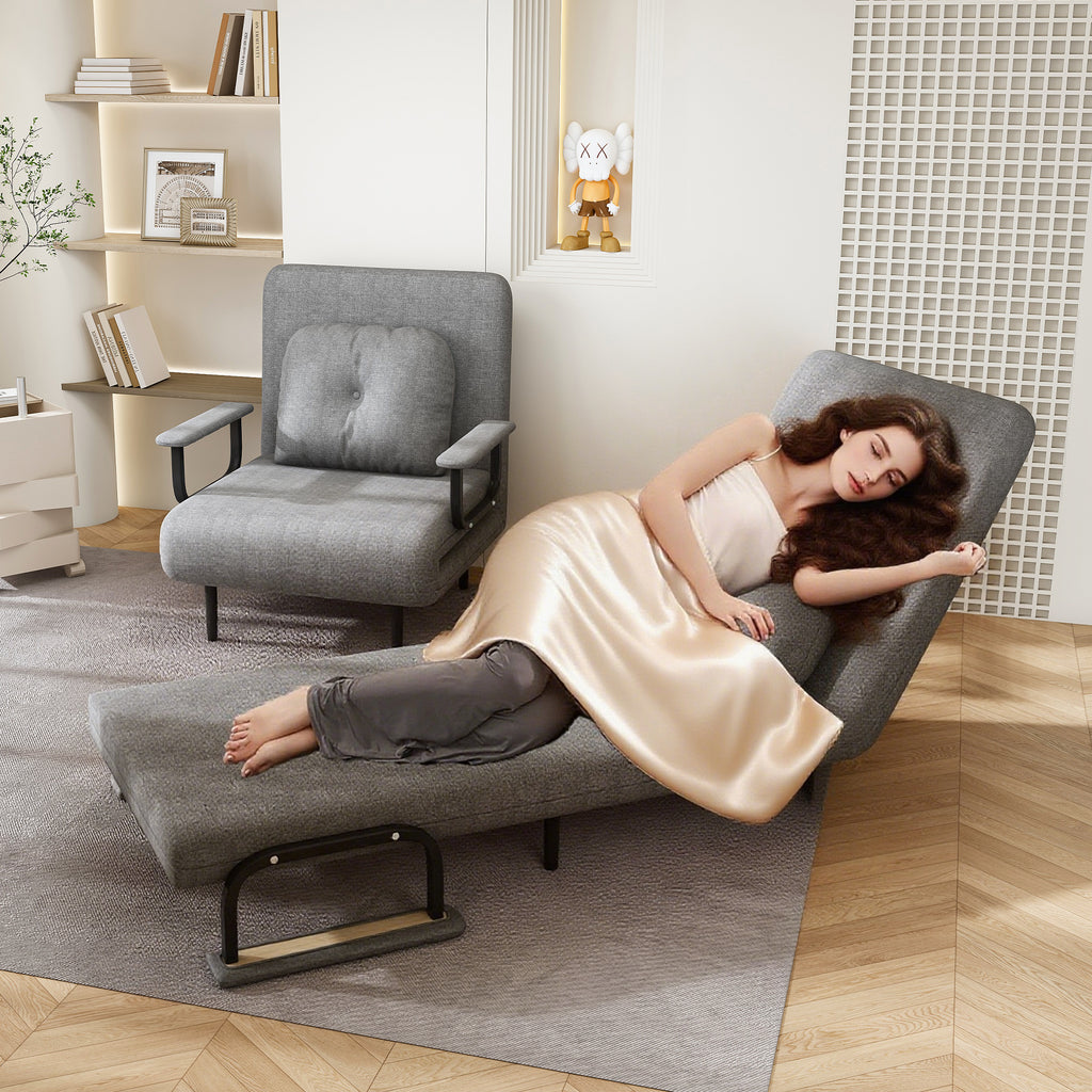 Folding Sofa Bed 5-in-1 Convertible Chair with Adjustable Backrest and Pillow, Grey Flannelette, Compact Design - Grand Goldman Shop