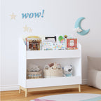 White Wooden Kids Bookcase Organizer with Storage, 3-Tier Toddler Book Display Shelf for Bedroom or Playroom | Premium Home D