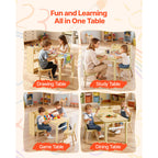 Kids Art Table and Chair Set, Toddler Craft Table with 3 Tiers Storage Cabinet, Wooden Kids Activity Play Desk with 2 Chairs,