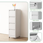 4 Drawer Metal Locking Vertical File Cabinet with Wheels - Heavy-Duty Lockable Storage for Home & Office, Black and White, 17