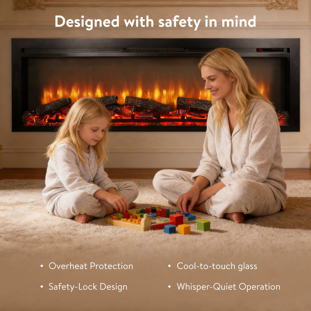 54 inch in wall recessed electric fireplace with remote and multi color flame & emberbed - Grand Goldman Shop