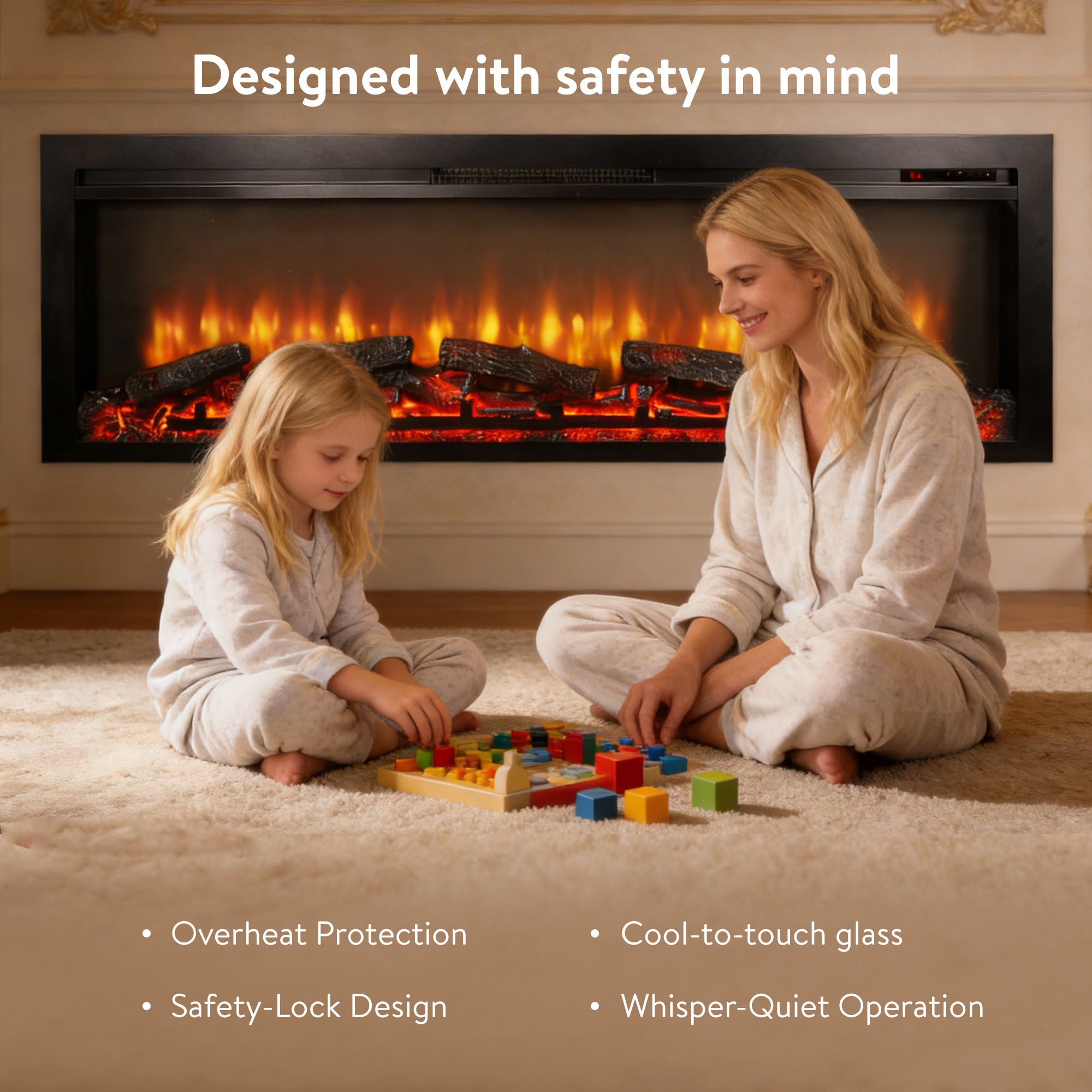 54 inch in wall recessed electric fireplace with remote and multi color flame & emberbed - Grand Goldman Shop