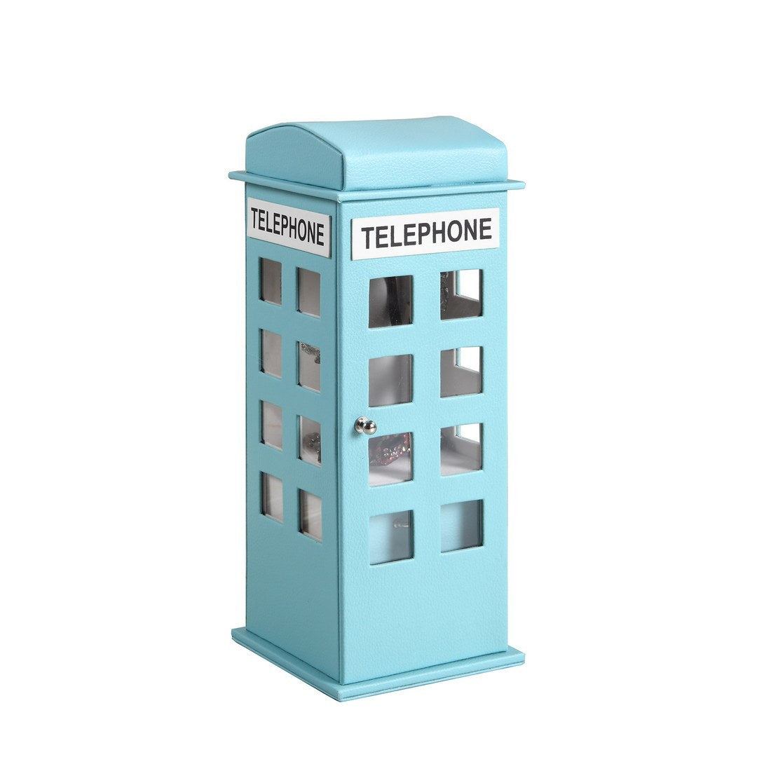 11.5' Tall Leather Jewelry Box, British Telephone Design, Pastel Blue - Grand Goldman Shop