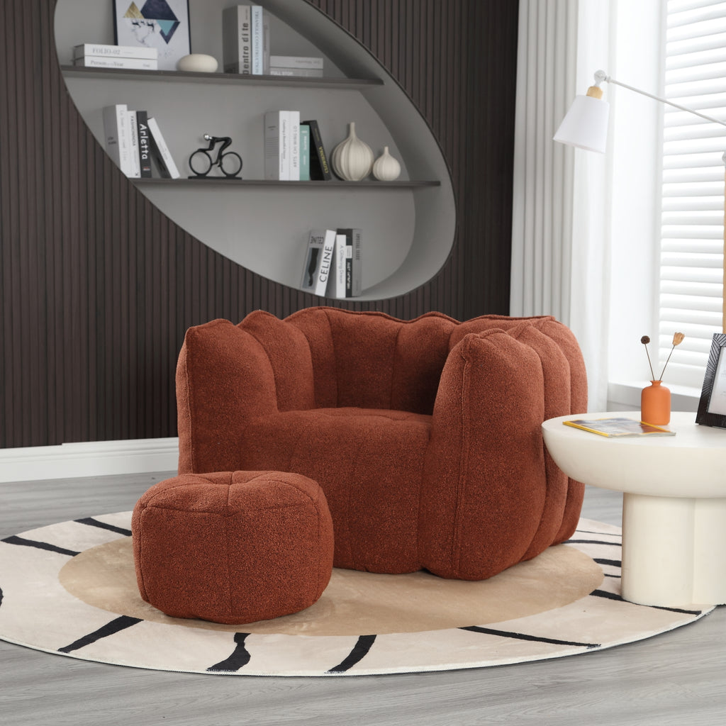 Soft Chenille Bean Bag Chair with High Resilient Foam for Living Room and Bedroom, Comfortable Square Lazy Sofa with Footstool for Adults - Grand Goldman Shop