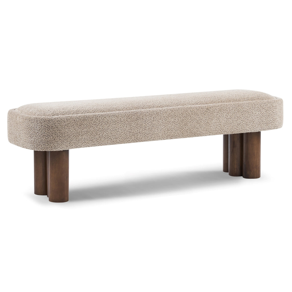 Indoor Khaki Boucle Dining Bench with Walnut Color Legs, 60.04'L Upholstered Seating for Kitchen, Dining Room and Living Space,250lbs Capacity - Grand Goldman Shop