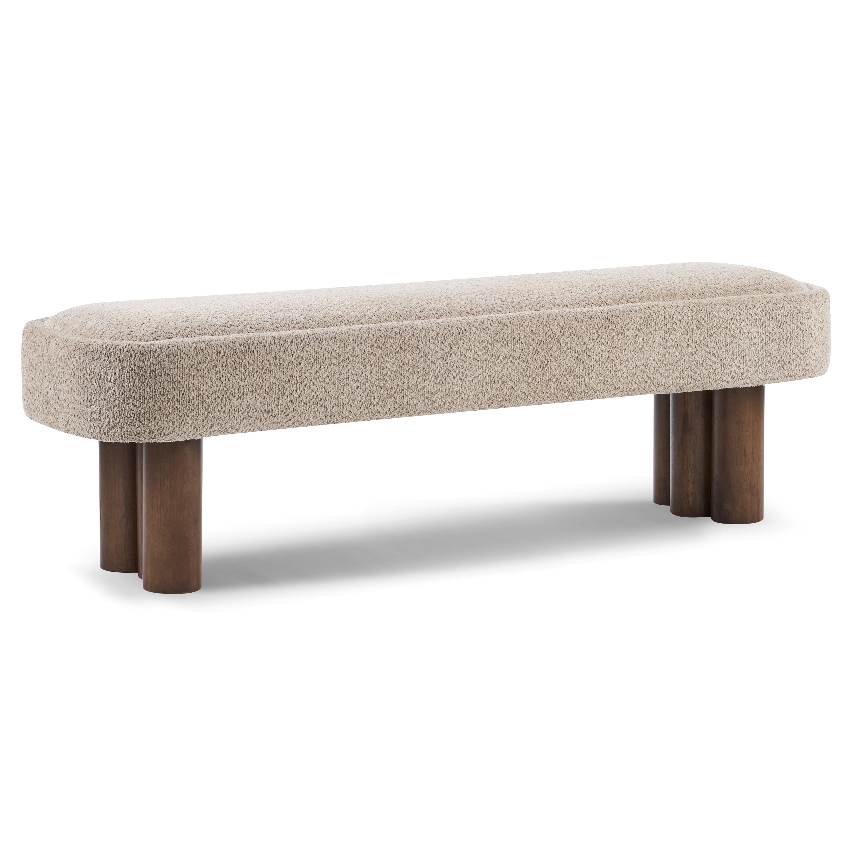 Indoor Khaki Boucle Dining Bench with Walnut Color Legs, 60.04'L Upholstered Seating for Kitchen, Dining Room and Living Space,250lbs Capacity - Grand Goldman Shop
