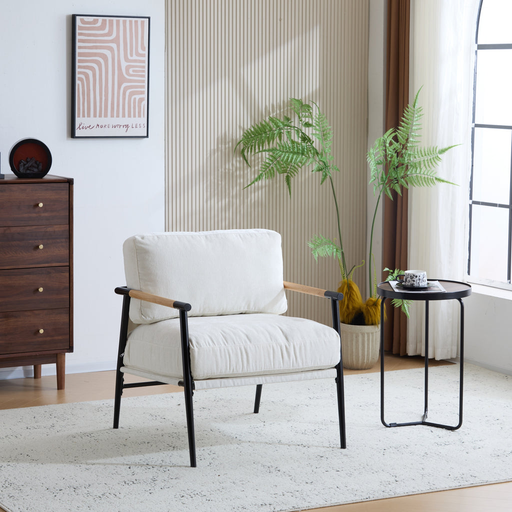 Modern Accent Chair with Plush Cushions, Metal Frame, Wooden Armrest - Cozy Seating for Living Room, Bedroom, Office - Grand Goldman Shop