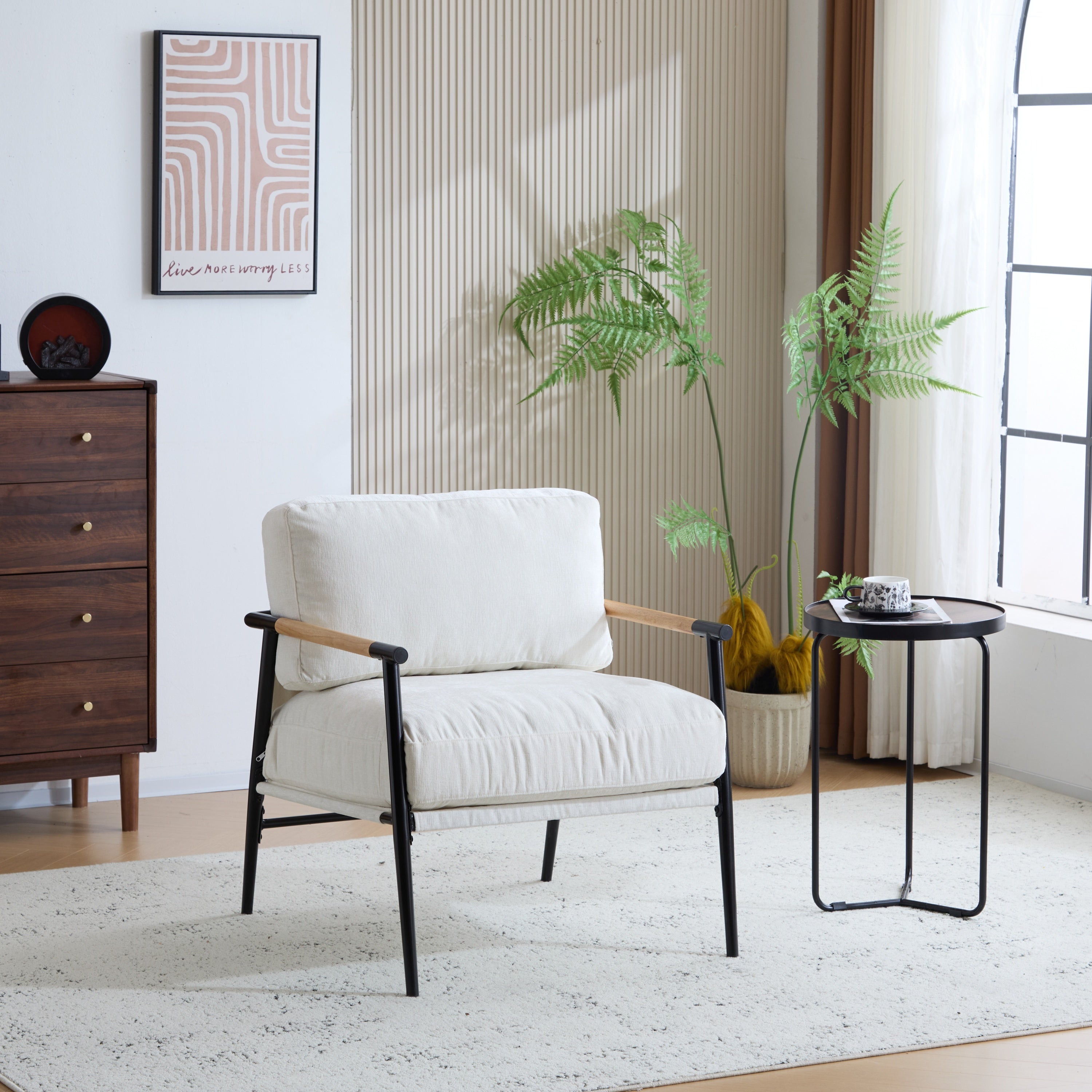 Modern Accent Chair with Plush Cushions, Metal Frame, Wooden Armrest - Cozy Seating for Living Room, Bedroom, Office - Grand Goldman Shop
