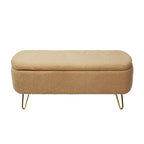 Camel Storage Ottoman Bench for End of Bed Gold Legs, Modern Camel Faux Fur Entryway Bench Upholstered Padded with Storage for Living Room Bedroom - Grand Goldman Shop