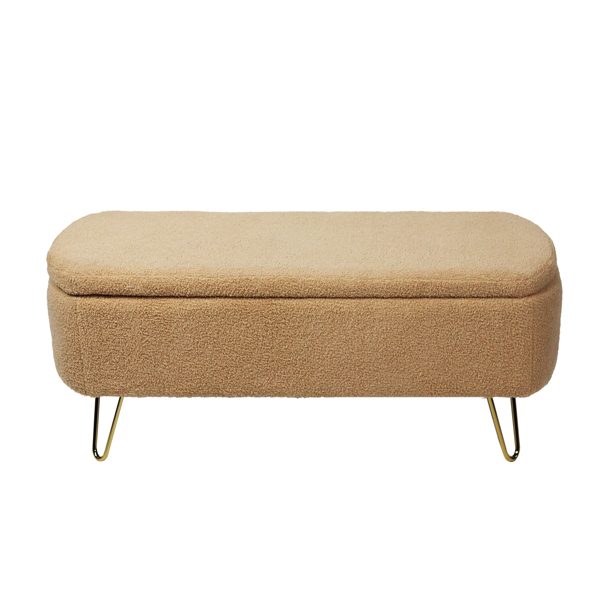 Camel Storage Ottoman Bench for End of Bed Gold Legs, Modern Camel Faux Fur Entryway Bench Upholstered Padded with Storage for Living Room Bedroom - Grand Goldman Shop