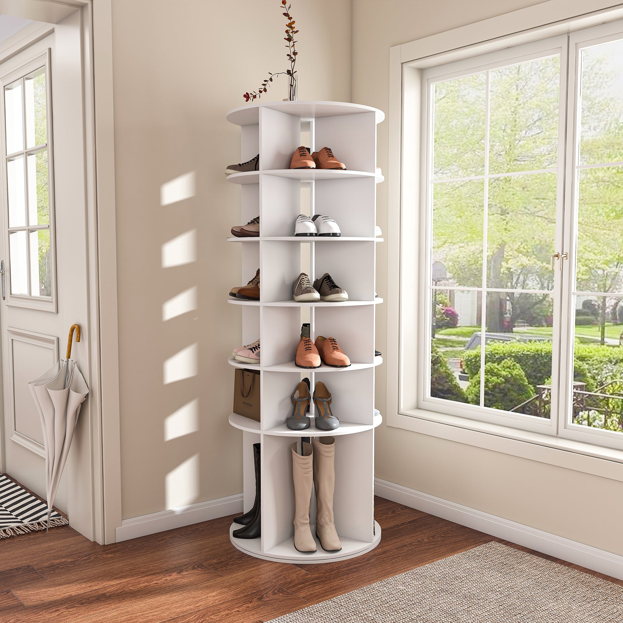 6-Tier Spinning Shoe Rack, Free Standing 360° Revolving Shoe Organizer,white - Grand Goldman Shop