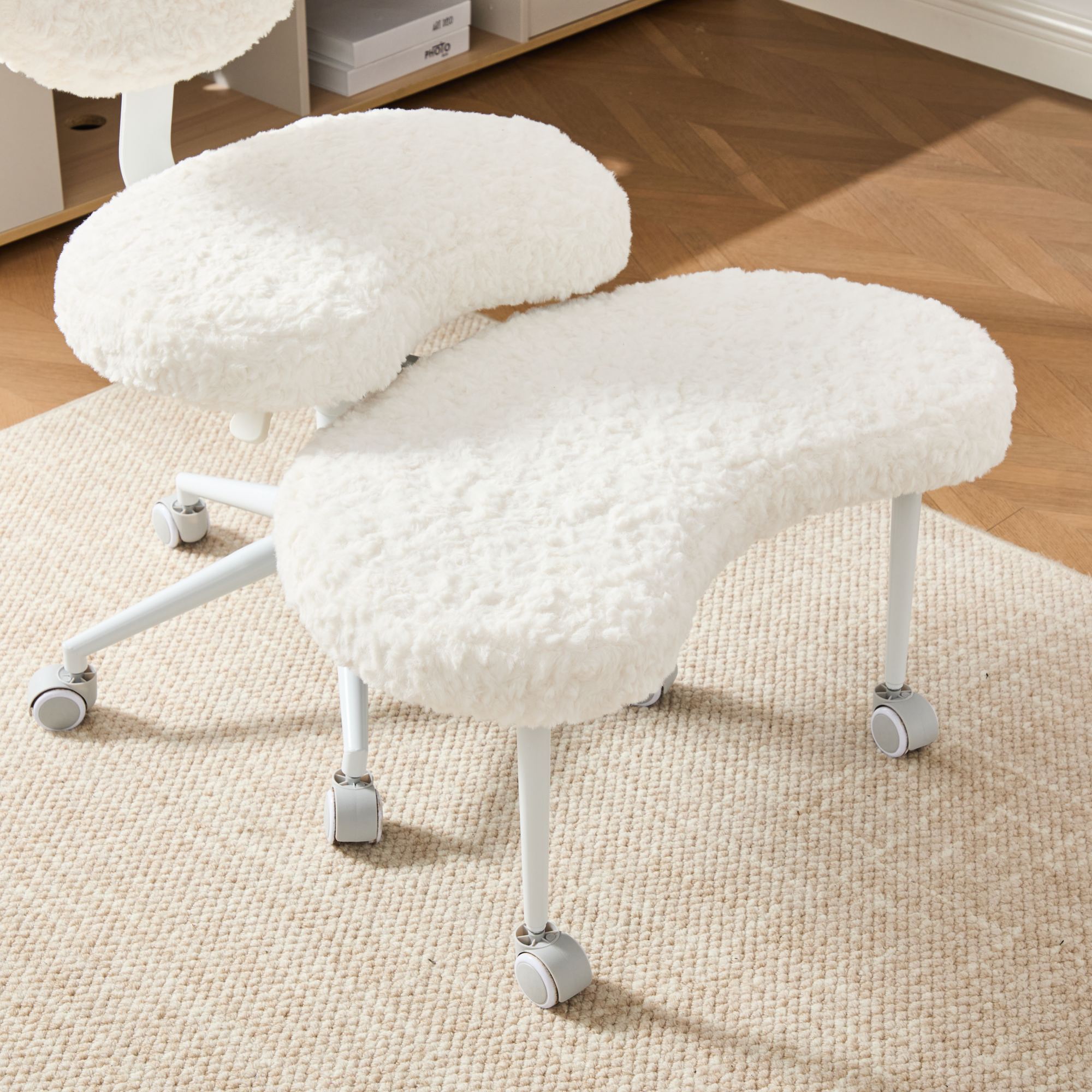 Artificial rabbit hair Meditation Chair Plus, Cross Legged Chair with Wheels, ADHD Chair, Criss Cross Desk Chair with Lumbar 