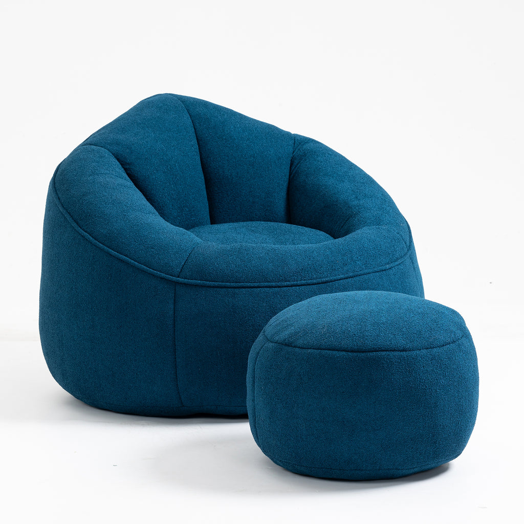 Bedding Bean Bag Sofa Chair with High-Pressure Foam and Footrest, Blue Microfiber - Grand Goldman Shop