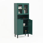 Tempered Glass Door Tall Storage Bookcase with adjustable board, 4 doors MDF painting finished cabinet, Green, Living room Bedroom storage - Grand Goldman Shop