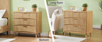 Fluted 3 Drawer Dresser Set of 2, Modern Tall Chest of Drawers with Vertical Grooved Design, Wood Storage Cabinet with Metal Handles for Bedroom Living Room, Oak. (23.6'W x 15'D x 30'H). - Grand Goldman Shop